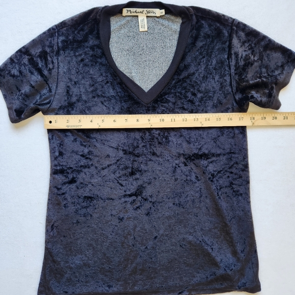 Michael Stars Velvet Velour V- Neck Tee Shirt Short Sleeve Black Extra Small XS - Picture 9 of 11